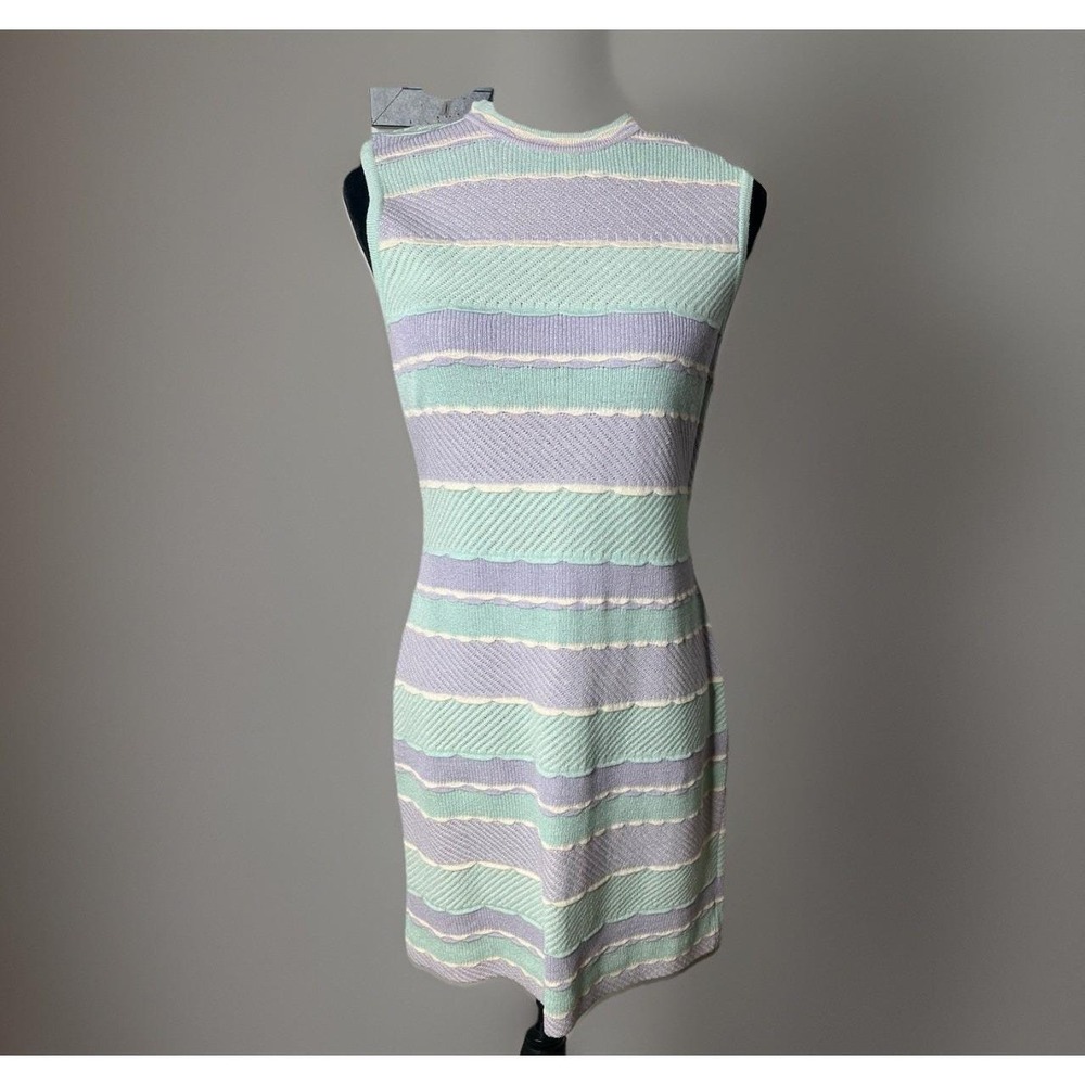 St. John Marie Gray Vintage Knit Stripe Pastel Dress 80s Size 4 Excellent Cond.